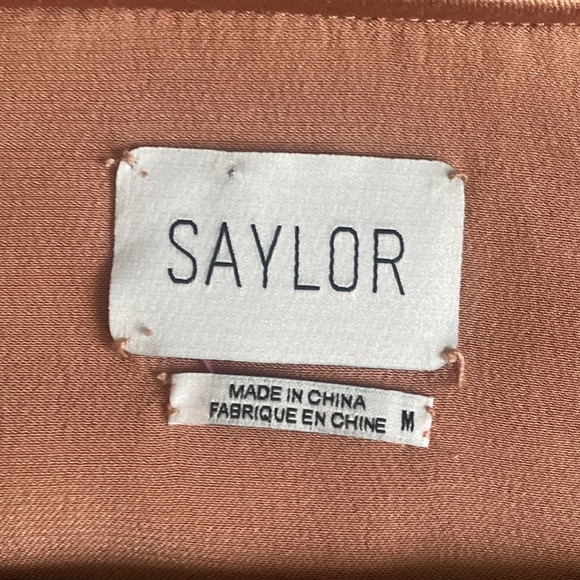 Saylor Pink Satin Long Sleeve Deep V Peplum Blouse Top size Medium - Picture 8 of 9